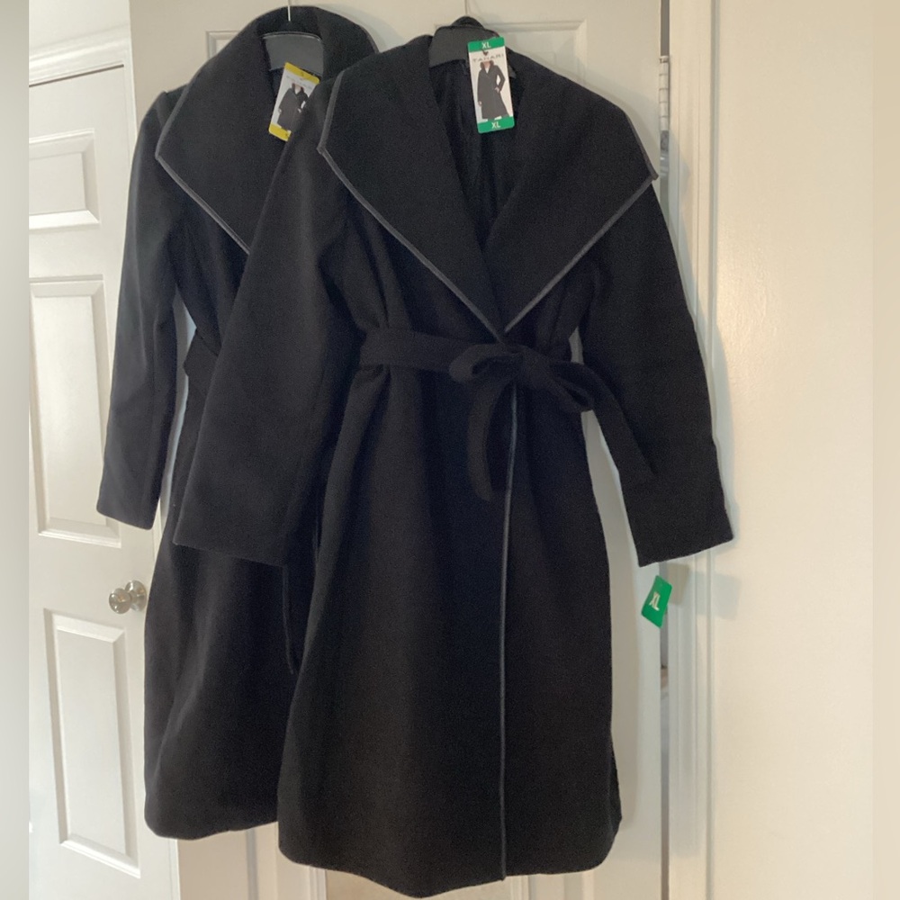 Tahari Black Wrap Trench Coat with Belt